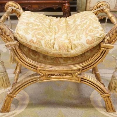Sale Photo Thumbnail #267: 1265	VINTAGE GILT WOOD NEO CLASSICAL STOOL/BENCH, APPROXIMATELY 29 IN X 20 IN X 22 IN H
