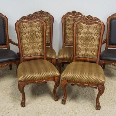 Sale Photo Thumbnail #258: 1256	SET OF 6 ORNATE CLAW FOOT DINING CHAIRS WITH UPHOLSTERED SEATS AND BACKS, 2 ARM AND 4 SIDE
