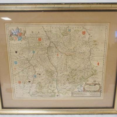Sale Photo Thumbnail #145: 1144	ANTIQUE FRAMED AND MATTED MAP, HILDESIENSIS GERMANY BY WILLEM AND JOAN BLAEU, APPROXIMATELY 24 IN X 28 IN OVERALL
