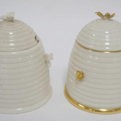 Sale Photo Thumbnail #34: 1034	2 LENOX BEEHIVE HONEY JARS, TALLEST APPROXIMATELY 5 IN H
