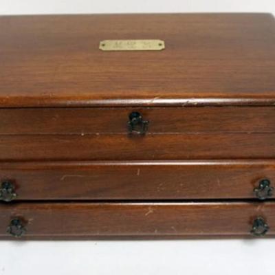 Sale Photo Thumbnail #200: 1198	WOOD TABLE TOP JEWELRY CHEST, APPROXIMATELY 15 IN X 10 IN X  8 IN
