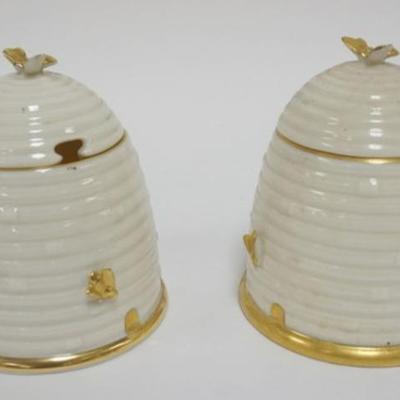 Sale Photo Thumbnail #35: 1035	2 LENOX BEEHIVE HONEY JARS, TALLEST APPROXIMATELY 5 IN H
