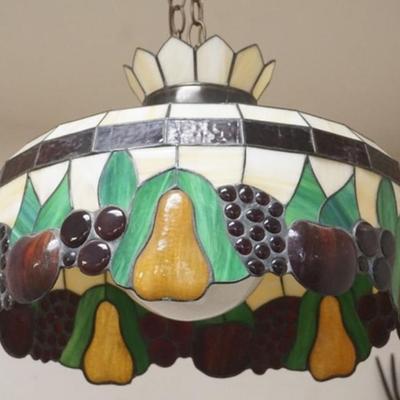Sale Photo Thumbnail #252: 1250	HANGING STAIN GLASS FRUIT DOME LIGHT FIXTURE, APPROXIMATELY 20 IN X 15 IN H
