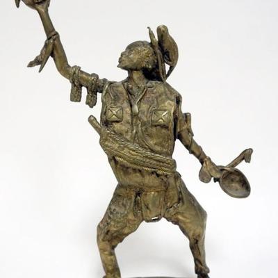 Sale Photo Thumbnail #65: 1064	CAST BRONZE FIGURE, IMAGE OF ASIAN WARRIOR SIGNED DEAME OVAGA, APPROXIMATELY 14 IN H

