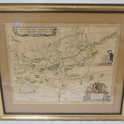 Sale Photo Thumbnail #144: 1143	ANTIQUE BELIGUM MAP, JOHANNES JANSSONIUS, FRAMED AND MATTED, APPROXIMATELY 24 IN X 28 IN OVERALL
