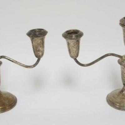1002	EMPIRE STERLING SILVER WEIGHTED CANDLEABRA, EACH APPROXIMATELY 10 1/2 IN X 8 IN H, 1 MISSING CANDLE INSERT
