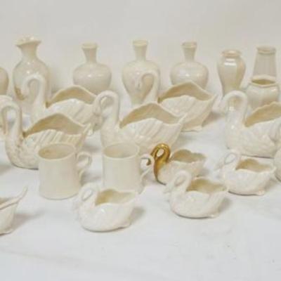 Sale Photo Thumbnail #61: 1060	GROUP OF ASSORTED LENOX MNIATURE VASES & SWANS, MOSTLY GREEN MARK, TALLEST APPROXIMATELY 4 1/2 IN HIGH
