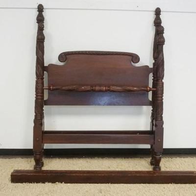 Sale Photo Thumbnail #291: 1289	MAHOGANY ANCANTHUS CARVED 4 POSTER BED, APPROXIMATELY 84 IN X 56 IN X 73 IN H
