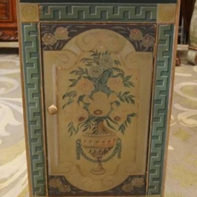 Sale Photo Thumbnail #286: 1284	FAUX PAINT DECORATED 1 DOOR CORNER STAND, APPROXIMATELY 19 IN X 10 IN X 37 IN H
