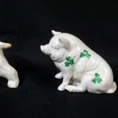 1020	IRISH BELLEEK ANIMAL FIGURES, DOGS AND PIG, TALLEST PIECE APPROXIMATELY 4 1/4 IN H

