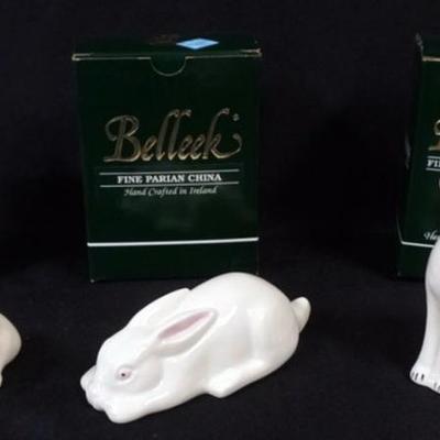 Sale Photo Thumbnail #21: 1021	IRISH BELLEEK ANIMAL FIGURES, RABBIT, CAT AND PIG, TALLEST PIECE APPROXIMATELY 5 1/4 IN H
