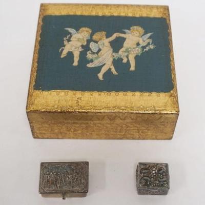 Sale Photo Thumbnail #239: 1237	1 GILT WOOD ITLAY CHERUB DRESSER BOX, 2 STERLING SILVER DRESSER BOX 1.21 OZT, WITH 1 SILVER BOX MARKED AMANDO POGGI
