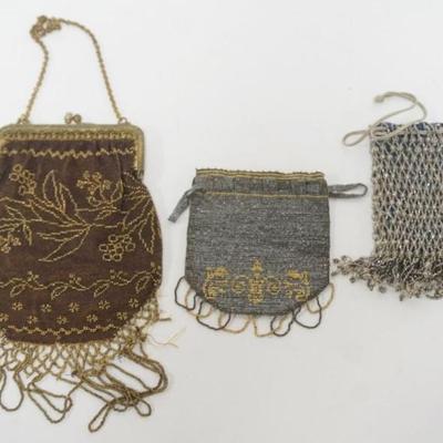 Sale Photo Thumbnail #196: 1194	GROUP OF 3 ANTIQUE LADIES BEADED AND MESH EVENING BAGS, LARGEST APPROXIMATELY 7 IN
