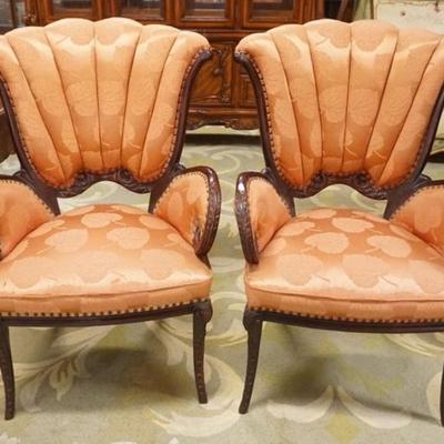 Sale Photo Thumbnail #292: 1290	PAIR OF UPHOLSTERED FAN BACK CURVED ARM CHAIRS, EACH APPROXIMATELY 30 IN X 23 IN X 42 IN H
