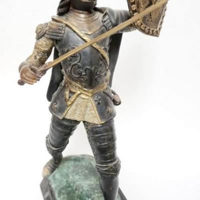 Sale Photo Thumbnail #69: 1068	CAST BRONZE SCULPTURE OF WARRIOR WITH SWORD AND SHEILD ON MARBLE BASE, APPROXIMATELY 24 IN H

