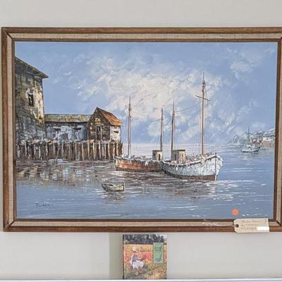 Sale Photo Thumbnail #14: MCM painting Harbor scene by Florence