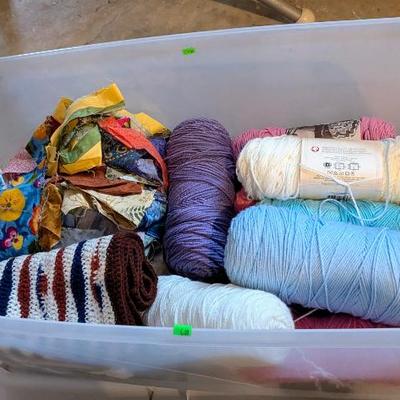 quilting scraps and yarn