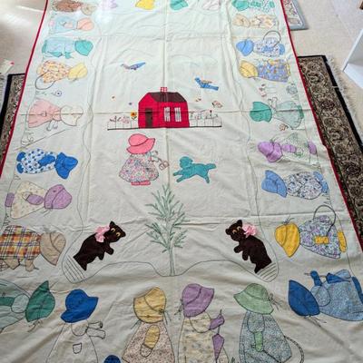 Sale Photo Thumbnail #88: Embroidered and applique twin bed cover / quilt made in 1931, Sunbonnet Sue