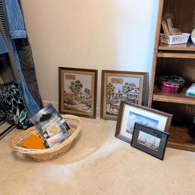 Vintage needlepoint pair, assorted framed pictures