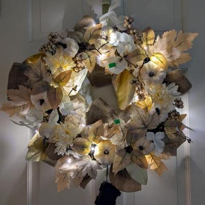 Autumn door wreath with lights