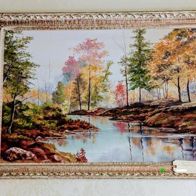 Sale Photo Thumbnail #2: MCM Clifford Harrison Strohl landscape oil on board painting in original vintage frame