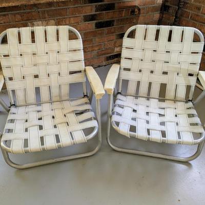 Sale Photo Thumbnail #54: Vintage aluminum webbed beach chairs