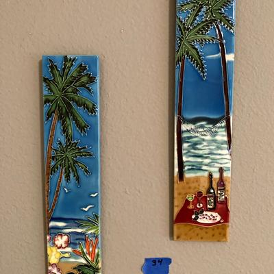 Two painted tile Art Pieces