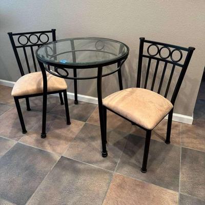 Rod iron Bistro Glass top table & 2 chairs set