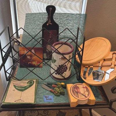 Entertainment lot Assorted Cheese Tools, Coasters And Sundry Kitchen Items