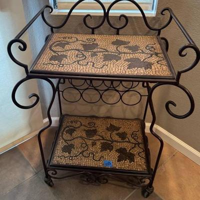 Rolling Bar Cart W/ Mosaic Tile Shelves
