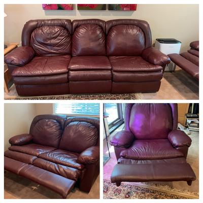3 piece Footrest Leather Sofa and Chair Set 