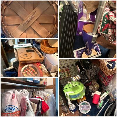 Large Closet Utility Mystery Lot: Longaberger, Swiffer, Pampered Chef & More