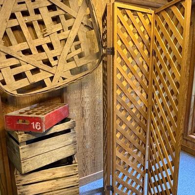Three Wooden Crates, Tobacco Basket, Tri Fold Lattice Screen