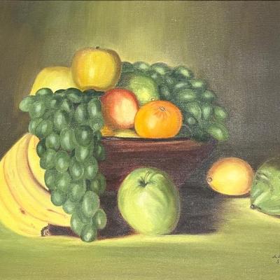 Signed Painting On Canvas-Fruit Bowl 