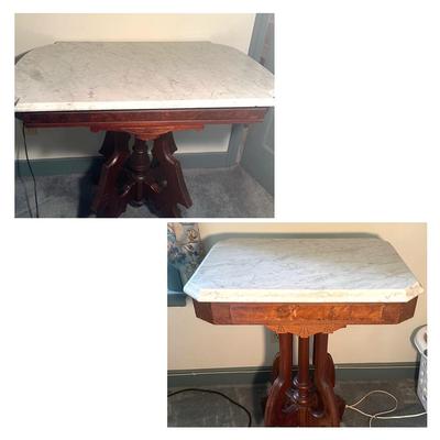 Two Antique Victorian Marble Top Tables