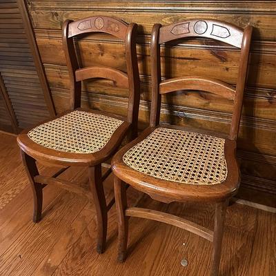Two Vintage Cane Seat Chairs