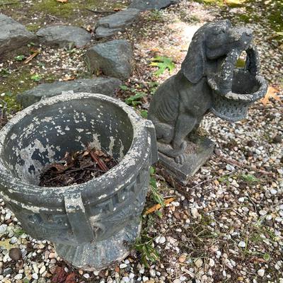 Concrete Dog Holding Basket And Concrete Planter 