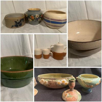 Group of Signed Art Pottery, Rosewood & More
