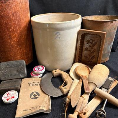 Vintage Decorative Collectibles-#2 Crock, Tin Pales