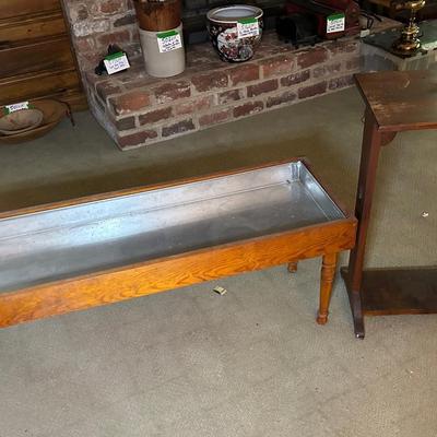 Tin Lined Plant Table And Wooden Side Table 