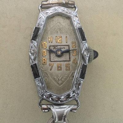 14K White Gold Windsor Art Deco Cocktail Watch