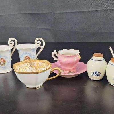 Delfts Salt and Pepper Sugar Set - Hand Painted Nippon Teacup - Japanese Teacups 