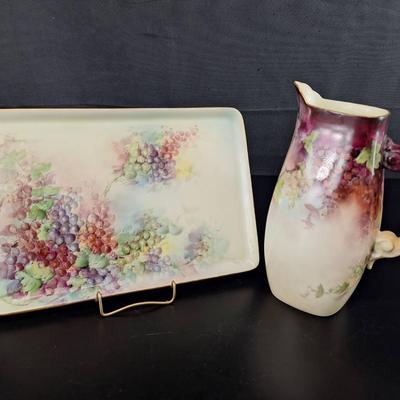 Vintage Hand Painted Pieces T&V Pitcher & Tray 
