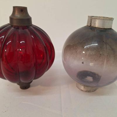 2 Vintage Lightening Rod Balls - Burgandy - Blue