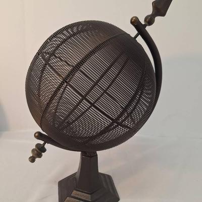 Vintage 15" Black Bronze Metal Grid Armillary Sundial Spinning Globe