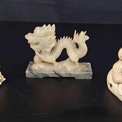 White Jade Dragon - Japanese Resin Statue - Schools Out Fish Resin Trinket 