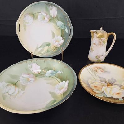 2 Vintage Hand Painted Plates - Bowl - Tea Pot - All Marked Germany