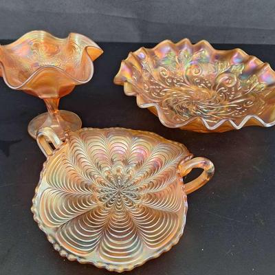 3 Marigold Double Handle Bon Bon Dish - Seaweed Bowl - Fluted Compote