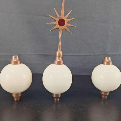 3 Vintage White Glass Lightening Rod Globes with Metal Final
