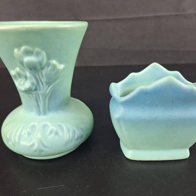 2 Van Briggle - Turquoise Scalloped Pillow Vase - and 5.5" Vase